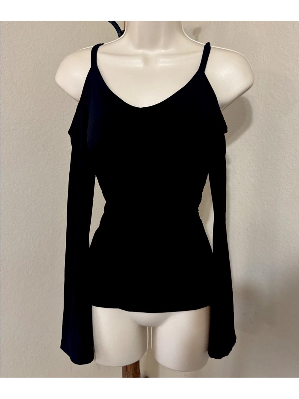 Kiss Black Cold-Shoulder Long Sleeve Top